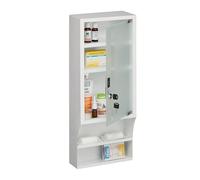 Relaxdays Armoire à Pharmacie, Porte en Verre, verrouillable, 5 Compartiments, HxLxP : 65x27x12 cm, à accrocher, Blanc