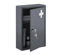Relaxdays Armoire à Pharmacie, verrouillable, 2 Niveaux, HxLxP: 32x21,5x9,5 cm, Ranger médicaments, Gris - Blanc