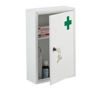 Relaxdays Armoire à Pharmacie, verrouillable, 2 Niveaux, Acier, HxLxP: 32x21,5x8 cm, pour médicaments, accrocher, Blanc