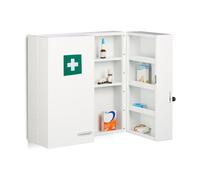 Relaxdays Armoire à Pharmacie XXL, verrouillable, 11 étagères, Acier, HxLxP : 53 x 53 x 21,5 cm, douple Porte, Blanc