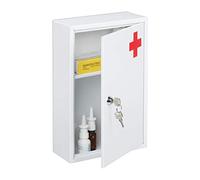 Relaxdays Armoire à Pharmacie, verrouillable, Vide, Blanc/Rouge | 2 compartiments, meuble mural, HLP: 32 x 21,5 x 8 cm