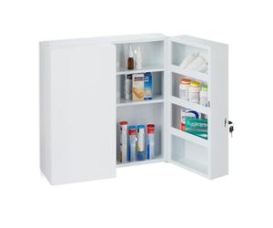 Relaxdays Armoire à Pharmacie XXL, Buffet médicaments à Deux Portes, en Acier, 11 casiers, verrouillable,53x52,5cm.Blanc