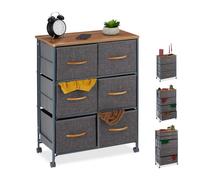 relaxdays 10026619_492 Armoire roulettes, Tiroirs en tissu, Commode décorative, plaque effet bois, gris, acier, polyester, MDF, 74,5 x 58 x 30 cm
