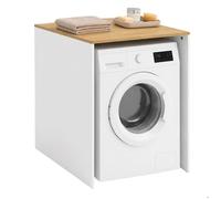 Relaxdays armoire au-dessus du lave-linge et sèche-linge, meuble couvrant, blanc/naturel, H x L x P: 88 x 68 x 60 cm