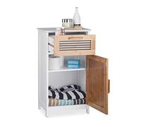 Relaxdays Armoire Basse Salle de Bain, Tiroir, Aspect naturel, Tablette Hauteur modulable, MDF, HLP 70x40x28,5 cm Blanc