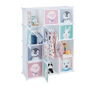 Relaxdays Armoire chambre d'enfant, modulable, 8 cubes, portes, DIY, étagère animaux, HLP 145x109x37 cm, blanc