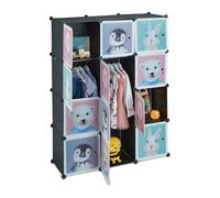 Relaxdays Armoire chambre d'enfant, modulable, 8 cubes, portes, DIY, étagère animaux, HLP 145x109x37 cm, noir