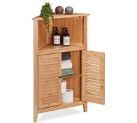 Relaxdays Meuble d’Angle, Bambou, HxLxP: 92x58x30 cm, Rangement pour Salle de Bain avec 2 Portes à lamelles, Nature