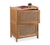 Relaxdays Armoire d'appoint, 2 Portes en rotin, HLP : 56x42x30 cm, Salon, Chambre, 2 étagères, Naturel