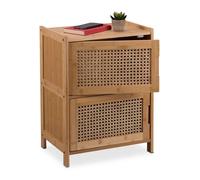 Relaxdays Armoire d'appoint, 2 Portes en rotin, HLP : 56x42x30 cm, Salon, Chambre, 2 étagères, Naturel