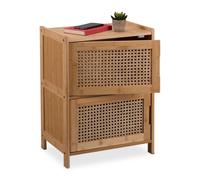 Relaxdays Armoire d'appoint, 2 Portes en rotin, HLP : 56x42x30 cm, Salon, Chambre, 2 étagères, Naturel