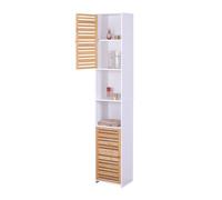 Relaxdays Armoire de salle de bain 190 x 34 x 29 cm, 6 compartiments, bambou/MDF, haute, étroite, blanc/naturel