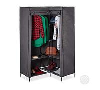 Relaxdays Armoire de Coin, 8 étages, 2 tringles, système d’emboîtage, Portes, 169x100x83cm, Armoire en Tissu, Anthracite