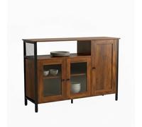 Relaxdays Armoire de Cuisine avec Portes vitrées, H x L x P : 75 x 110 x 33 cm, Buffet Style Industriel, Brun/Noir