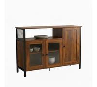 Armoire de Cuisine Relaxdays avec Portes vitrées, H x L x P : 75 x 110 x 33 cm, Buffet Style Industriel, Brun/Noir