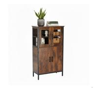 Relaxdays Armoire de cuisine industrielle, haute avec portes vitrées H 108xL 60xP 30 cm, vitrine étroite, bois brun