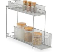 Relaxdays Organiseur pour Placard de Cuisine, corbeilles coulissantes, 2 tiroirs, métal, HxLxP: 40x15x46 cm, argenté