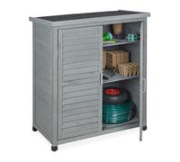 Relaxdays Armoire de jardin, 3 étagères, toit plat incliné, double porte, HLP : 97x86,5x47 cm, remise outils, bois, gris