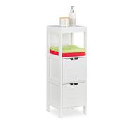 relaxdays Armoire de Salle Bain, Style campagnard, HlP: 90 x 30 x 30 cm, 2 tiroirs, 1 Support, Debout, étagère, Blanc