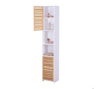 Relaxdays Armoire de Salle de Bain 190 x 34 x 29 cm, 6 Compartiments, Bambou/MDF, Haute, étroite, Blanc/Naturel