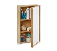Relaxdays Armoire de salle de bain avec miroir en bambou étagère meuble rangement, nature 14 x 35 x 60,5 cm