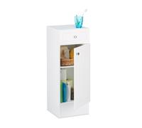 Relaxdays Armoire de salle de bain en bois blanc à poser meuble de rangement lamelles avec tiroir design HxlxP: 80 x 30,5 x 30,5 cm, blanc