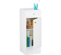 Relaxdays Armoire de salle de bain en bois blanc à poser meuble de rangement lamelles avec tiroir design HxlxP: 80 x 30,5 x 30,5 cm, blanc