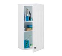 Relaxdays Armoire de salle de bain en bois blanc à suspendre 2 étages meuble de rangement mural lamelles MDF HxlxP: 60 x 30 x 20,5 cm, blanc