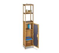 Relaxdays Armoire de salle de bain étagère rangement avec porte 2 tablettes réglables en bois de bambou colonne avec 6 étages HxlxP: 170 x 33,5 x 28 cm pour serviettes accessoires de douche, nature