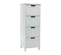 Relaxdays Armoire de Salle de Bain étroite avec 4 tiroirs, MDF, Rangement Multifonction, 82x30x30 cm, Blanche