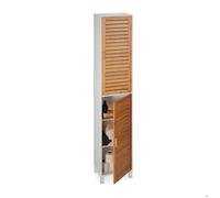 Relaxdays Armoire de salle de bain, H x L x P : 190x40x30 cm, 6 compartiments, MDF & bambou, meuble haut, blanc - nature