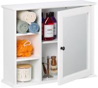 Relaxdays Armoire de Salle de Bain, Miroir, 3 étagères Ouvertes, 2 Compartiments, HxLxP : 48 x 60 x 18 cm, Blanche