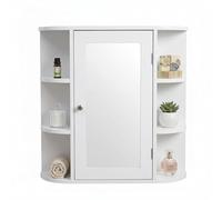 Relaxdays Armoire de Toilette Murale, 6 étagères, 4 Compartiments, 58x61x18 cm, Blanc