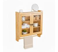 Armoire Suspendue Relaxdays en Bambou avec Porte-Serviettes, 2 Portes, HBT : 63 x 60 x 18 cm, Murale, Naturelle