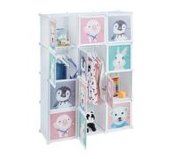 Relaxdays Armoire Chambre d'enfant, modulable, 8 Cubes, Portes, DIY, étagère Animaux, HLP 145x109x37 cm, Blanc