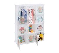 Relaxdays Armoire Chambre d'enfant, modulable, 2 Tringle à vêtements, DIY, étagère Animaux, HLP 145x110x37 cm, Blanc