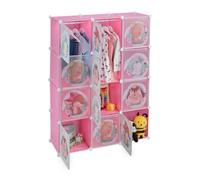 Relaxdays Armoire Chambre d'enfant, modulable, 2 Tringle à vêtements, DIY, étagère, HLP 145x110x37 cm, Rose