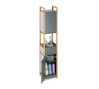 Relaxdays, Armoire Haute de Salle de Bain, 2 Portes, en MDF, avec Un Cadre en Bambou, HLP 165 x 31,5 x 29 cm, Gris