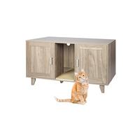 Armoire litière Relaxdays XXL, 2 Compartiments, Niche Chat, Tapis litière, H x L x P : 65 x 120 x 52 cm, Gris-Brun