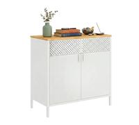 Relaxdays Armoire métal, H x L x P : 77 x 80 x 40 cm, 2 Portes, Tablette réglable, Armoire de Bureau, Blanc/Naturel