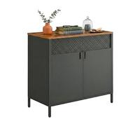 Relaxdays Armoire métallique Bureau, 2 Portes, étagère réglable, 77x80x40 cm, Noir/Marron