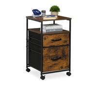 Relaxdays Armoire Mobile, 2 tiroirs, dossiers Suspendus, Roues, Style Industriel, 68 x 40 x 40 cm, Bureau, Marron/Noir