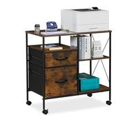 Relaxdays Armoire Mobile, 2 tiroirs et 3 étagères, dossiers Suspendus, 75,5 x 76,5 x 40 cm, Chariot de Bureau, Marron/Noir