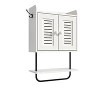Relaxdays Armoire Murale, Porte-Serviettes, 2 Crochets Doubles, 2 étagères, H x L x P : 61 x 40 x 17,5 cm, Blanc