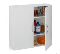 Relaxdays Armoire murale pour la salle de bain, 3 compartiments, 2 portes, H x L x P : 60 x 60 x 20 cm, blanche
