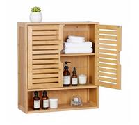 Relaxdays Armoire murale salle de bain, 3 compartiments, H x L x P : 66 x 59 x 21 cm, portes à lamelles.