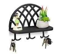 Relaxdays Armoire, Planche à clés, Support et Crochet, Vintage, en Bois, Garde Robe Murale HlP 23x27x12cm,Noir, 1 élément