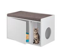 Relaxdays Armoire pour chat avec assise, 2 en 1 meuble litière et banc, HLP : 45,5 x 75 x 43 cm, blanc/gris