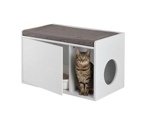 Relaxdays Armoire pour Chat avec Assise, 2 en 1 Meuble litière et Banc, HLP : 45,5 x 75 x 43 cm, Blanc/Gris