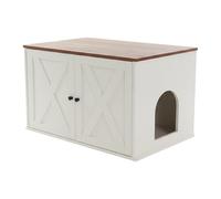 Relaxdays Armoire pour Chat avec cloison Amovible, entrée latérale, Blanc-Marron, 50x80x53 cm